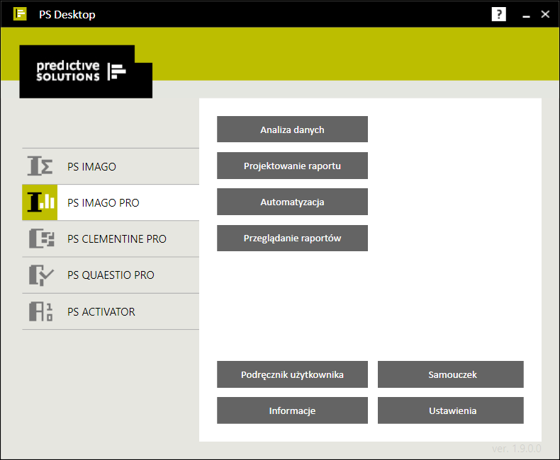 Rysunek 1. Okno powitalne PS IMAGO PRO