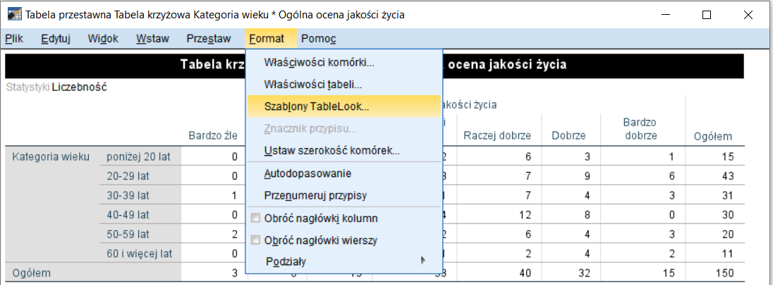 Rysunek 3. Modyfikacja wyglądu tabeli - menu Format