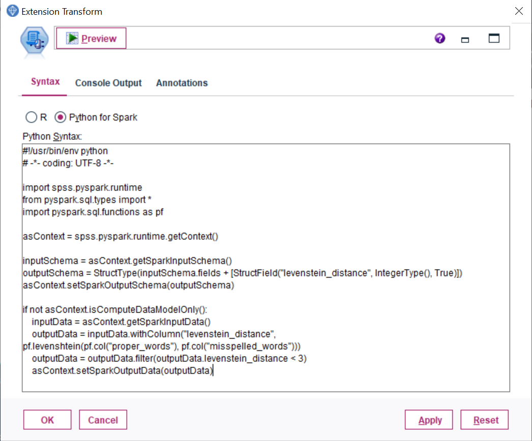 Figure 5. Sample code in PySpark framework