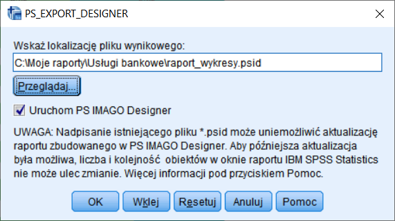Rysunek 1. Okno eksportu do PS IMAGO Designer