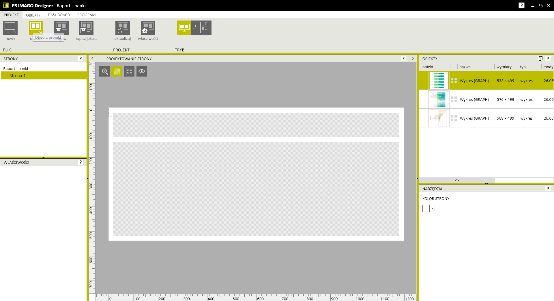 Rysunek 5. Nowa strona raportu w PS IMAGO Designer